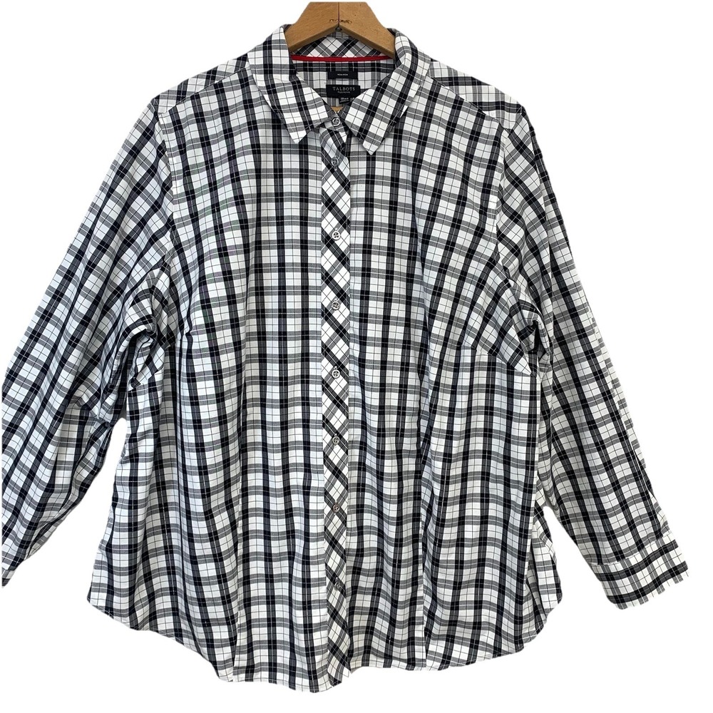 Talbots Non Iron  Button Up Blouse Woman 18WP Black White Plaid Long Sleeve Work